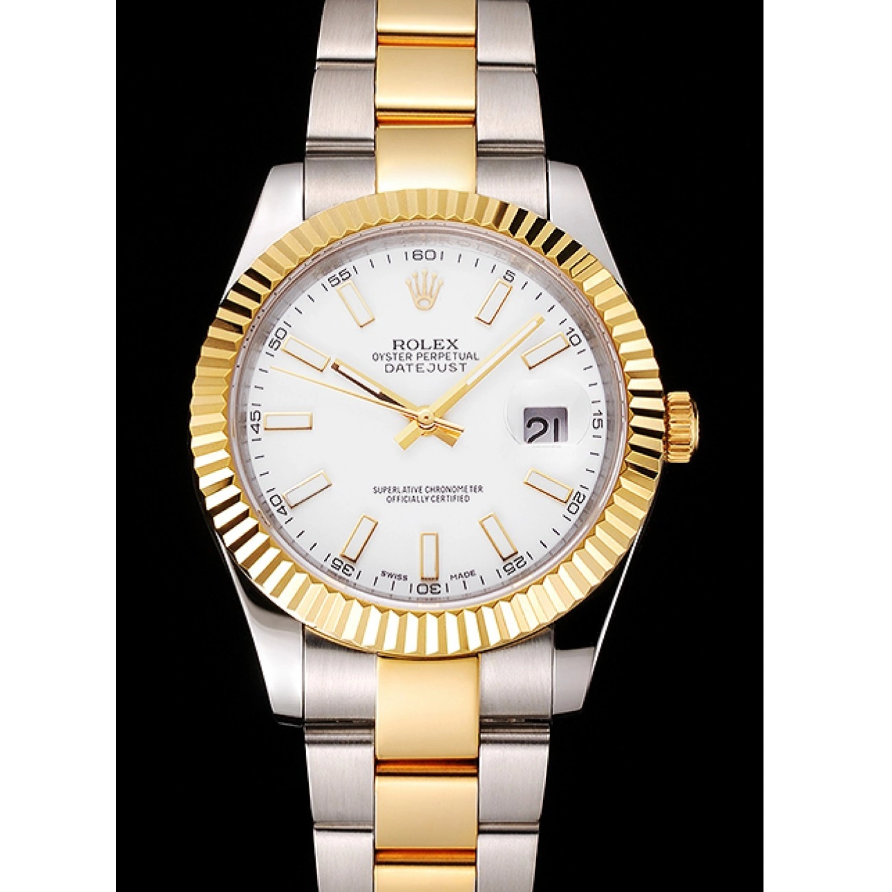 Rolex aaa copy Dial Two Bracelet Tone Swiss Stainless Case Rolex Gold White Datejust Steel 0520